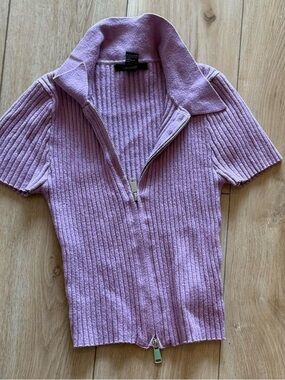 Forever 21 Lavender Ribbed Zip-Up Short Sleeve Top